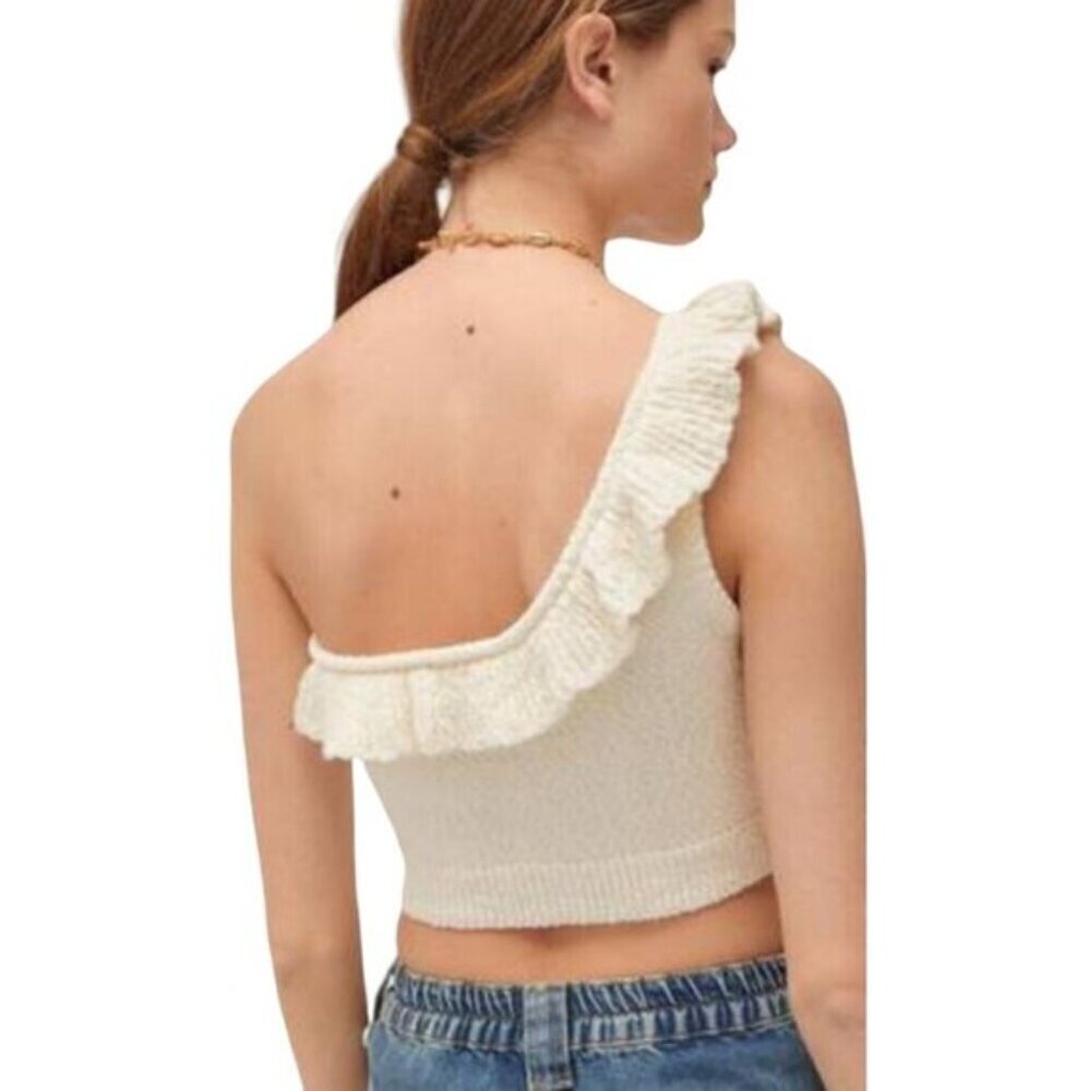 URBAN OUTFITTERS Molly Ruffle Crop Top Medium Ivory - Picture 2 of 6